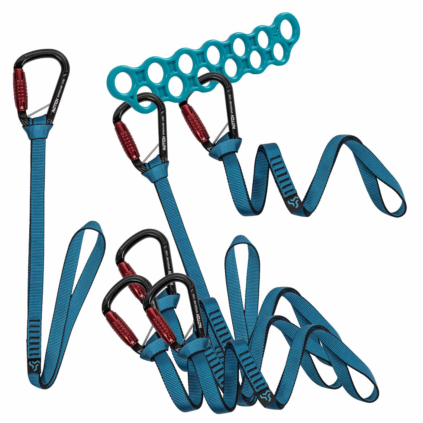 Speedline Lite Kit 26" mit mehreren blauen Bandschlingen, schwarzen und roten Karabinern sowie einem blauen Sicherungsgerät, Hersteller- und Produkttyp nicht sichtbar