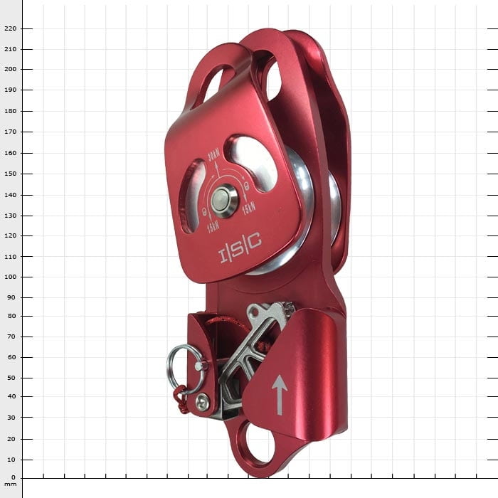 Double Rescue Hauler, rotes Seilrolle mit zwei Umlenkrollen und Metallmechanismus von ISC