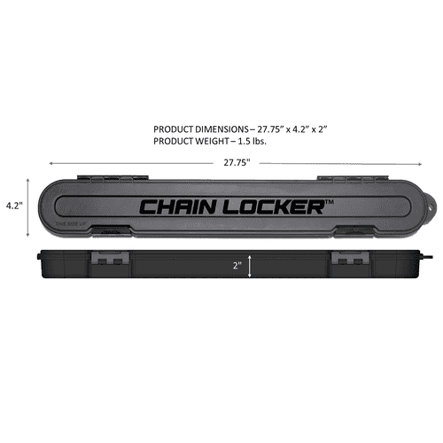 Chain Locker schwarze Kunststoffkette Aufbewahrungsbox mit Produktmaßen 27,75 x 4,2 x 2 Zoll geschlossen und seitlich