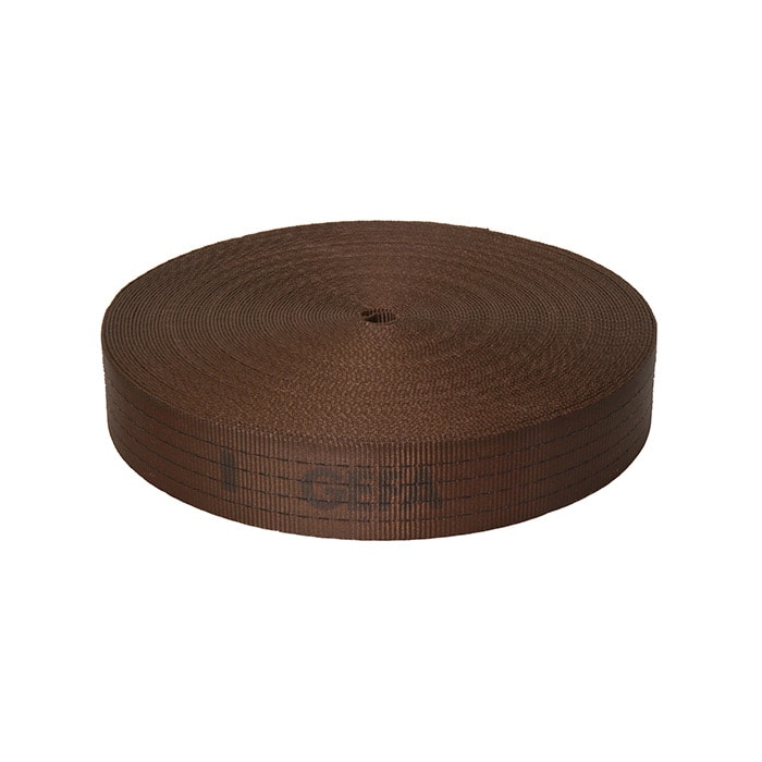 GEFA 8 t Gurtband Classic braunes Gurtband aufgerollt mit aufgedrucktem Schriftzug GEFA