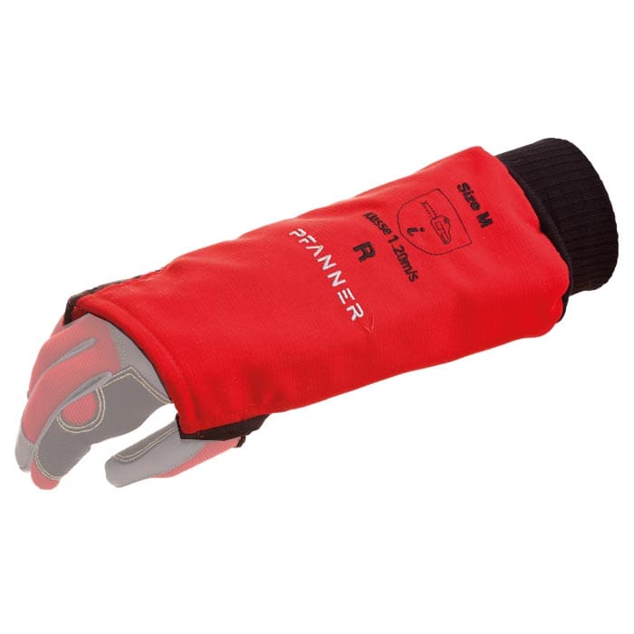 Flexprotect von Pfanner, roter Handschutz mit schwarzem Bündchen und Beschriftung, Größe M