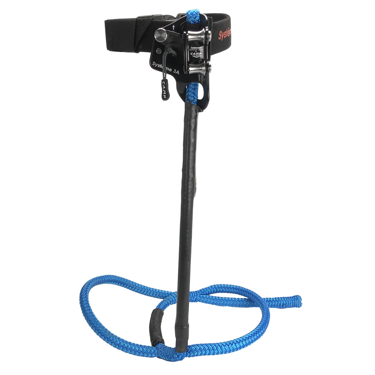 Systeme 3A S mit schwarzem Band und blauem Seil, metallischem Mechanismus und Kunststoffgriff