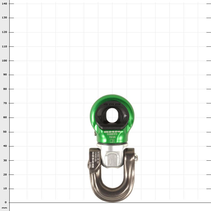 Mini-Swivel Focus S, grüner und silberner Metallring mit Öffnung in der Mitte, Herstellername nicht sichtbar