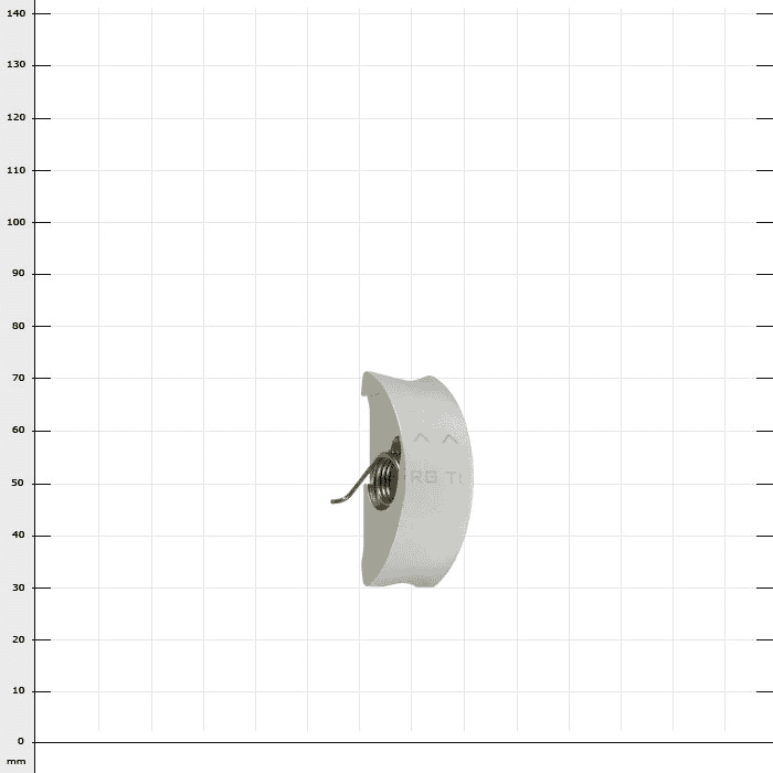 RopeGuide TwinLine Klemmbacke, silberfarbene halbkreisförmige Metallklemme mit einer kleinen Spiralfeder in der Mitte