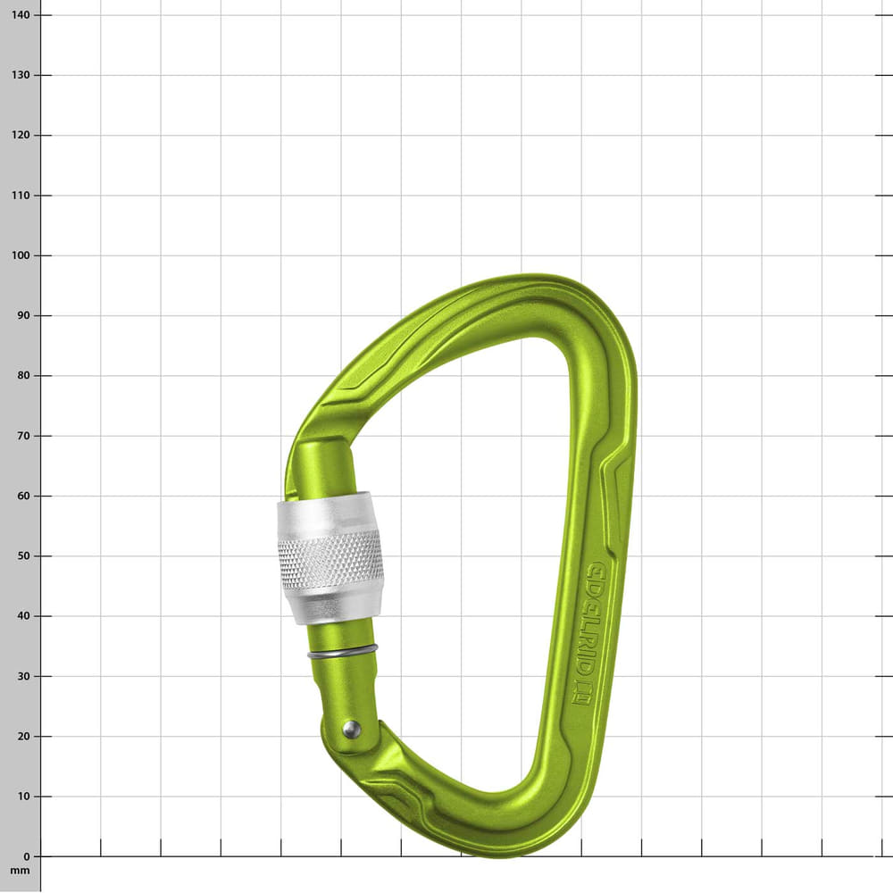 Grüner Edelrid Pure Screw III Karabiner mit Schraubverschluss auf kariertem Hintergrund