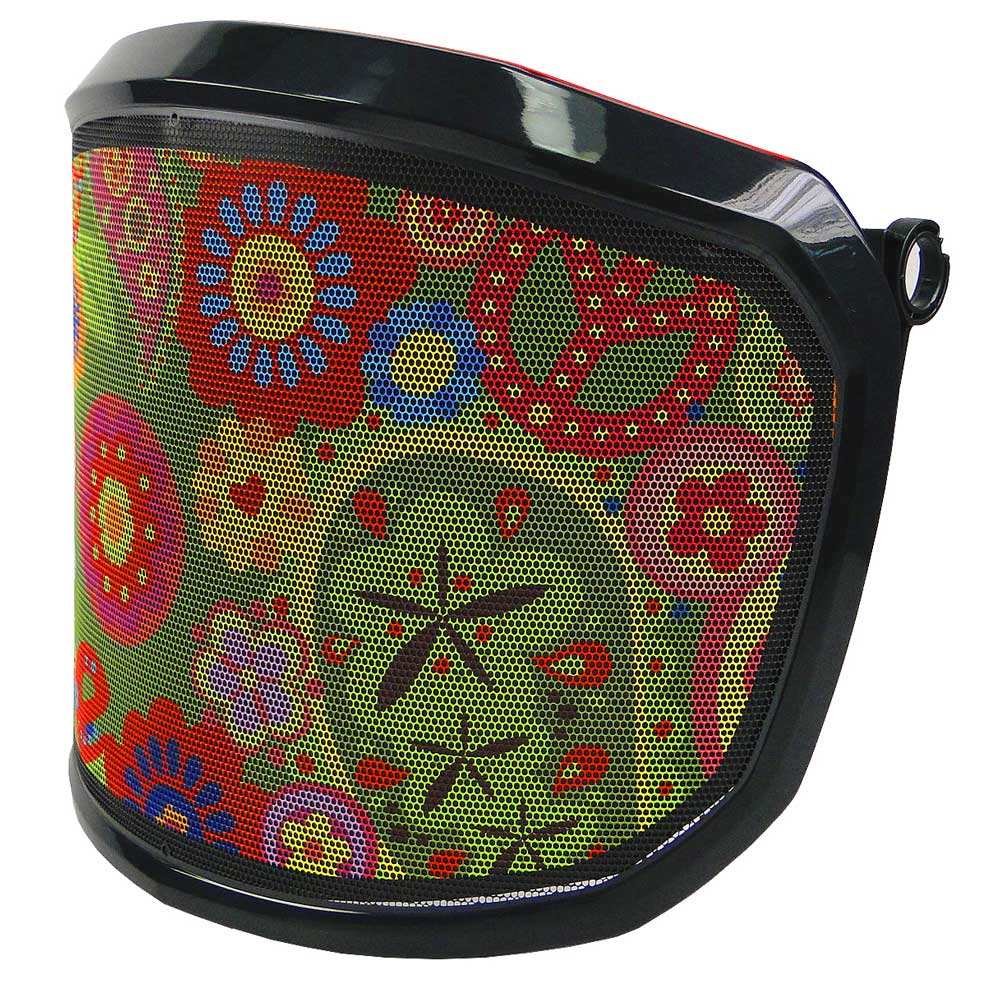 PROTOS® Visier Special Edition mit buntem, floralen Muster und schwarzem Rahmen, seitliche Ansicht