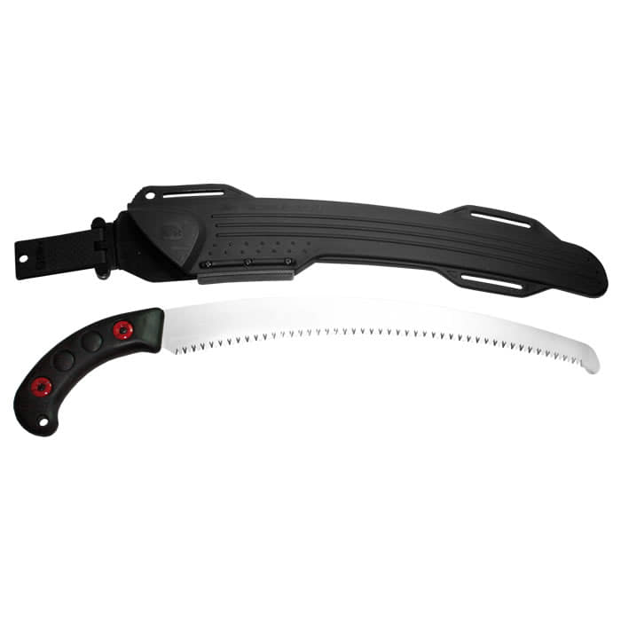 Zübat 390-7.5 Handsäge mit schwarzem Griff und gezahnter, gebogener Klinge sowie schwarzer Kunststoffscheide