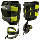 Edelrid Talon L Klettersteigset in Schwarz und Gelb mit Metallspitze und Klettverschlüssen, zwei Ansichten nebeneinander