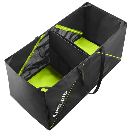 Schwarze und grüne Tasche mit Tragegriffen und dem Schriftzug Edelrid, Modell Houston