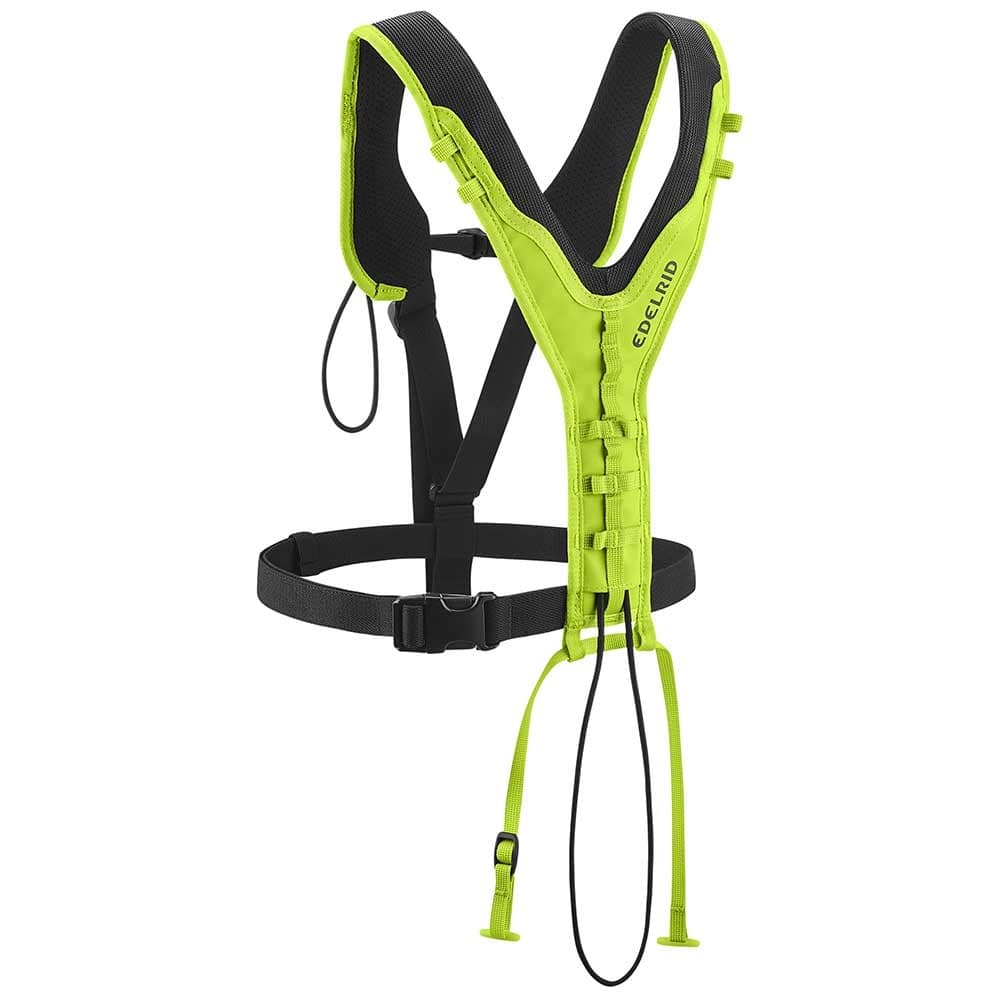 TreeRex Bungee Chest von Edelrid, grün-schwarzer Brustgurt mit gepolsterten Schulterriemen und Verschluss vorne