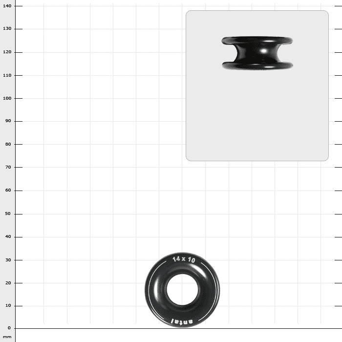 Rigging Ring S, schwarzer Ring mit Beschriftung 14 x 10 auf weißem Hintergrund