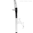 ArboRapid T4 590 Sägeblatt mit schwarzem Griff und silbernem Stab, an dem ein silberner Haken befestigt ist
