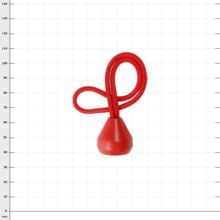 Cone L, roter Kegel mit rotem Seil, Produktname sichtbar