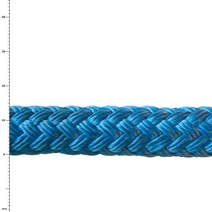 Bull Rope 14 Original, blaues geflochtenes Seil mit dichter Struktur und glänzender Oberfläche