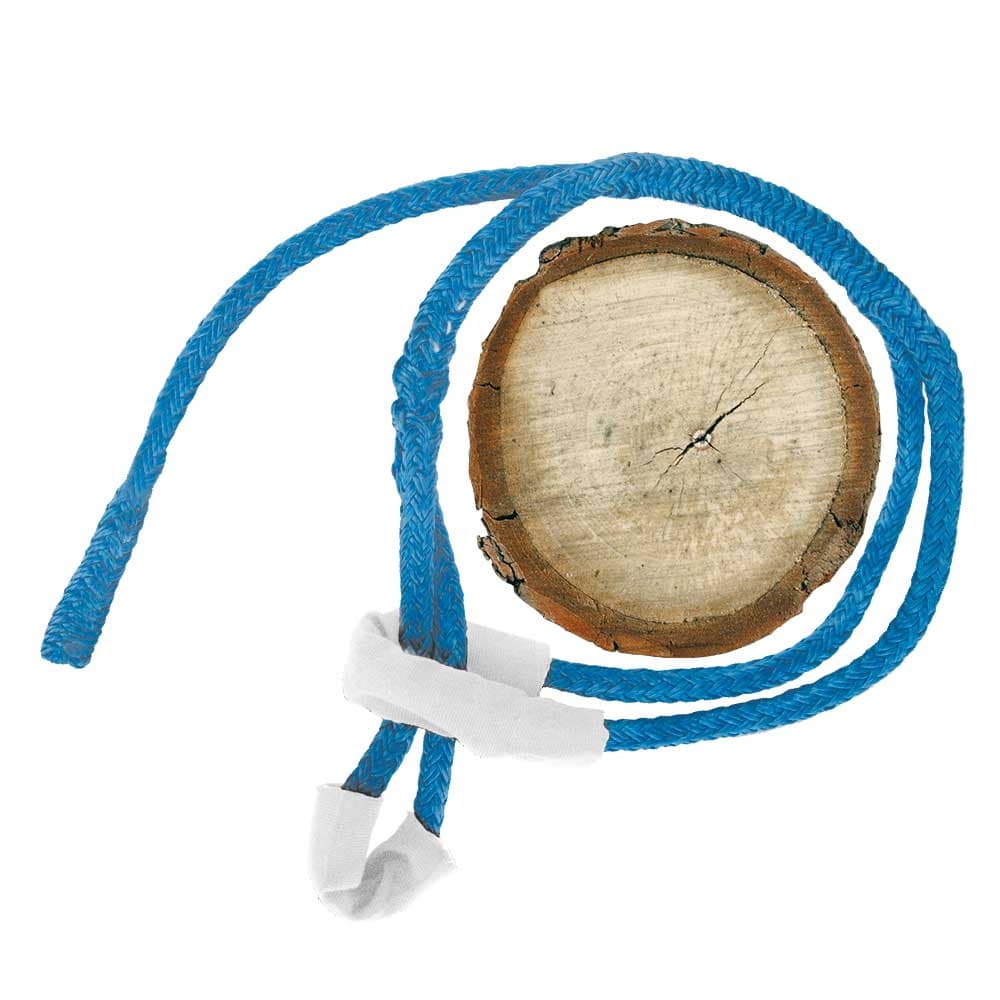 Whoopie Sling 14, blaues Seil mit weißen Schlaufen um einen Holzstamm gelegt