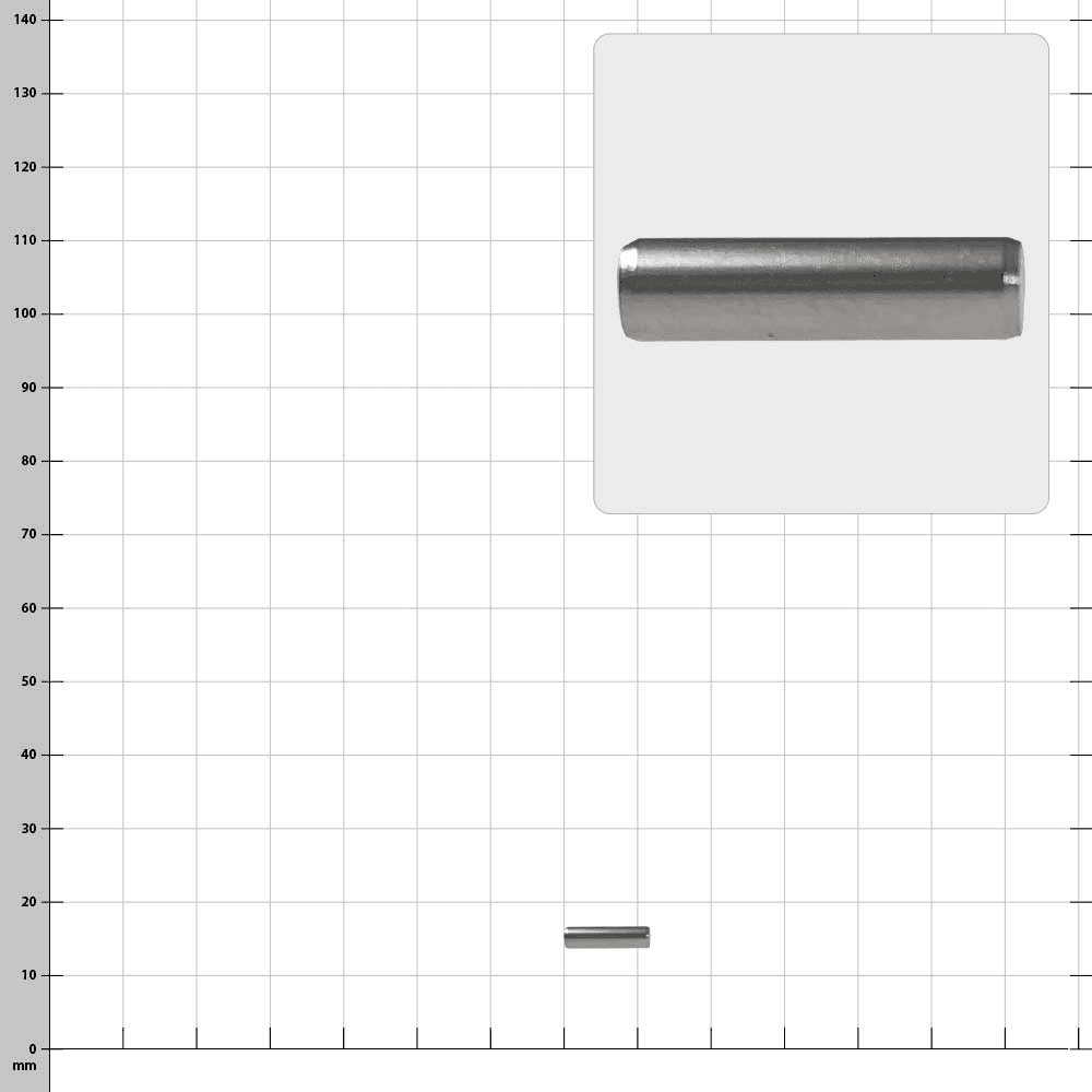 RopeGuide TwinLine Pin, ein kurzer zylindrischer Metallstift mit glatter Oberfläche und abgerundeten Enden