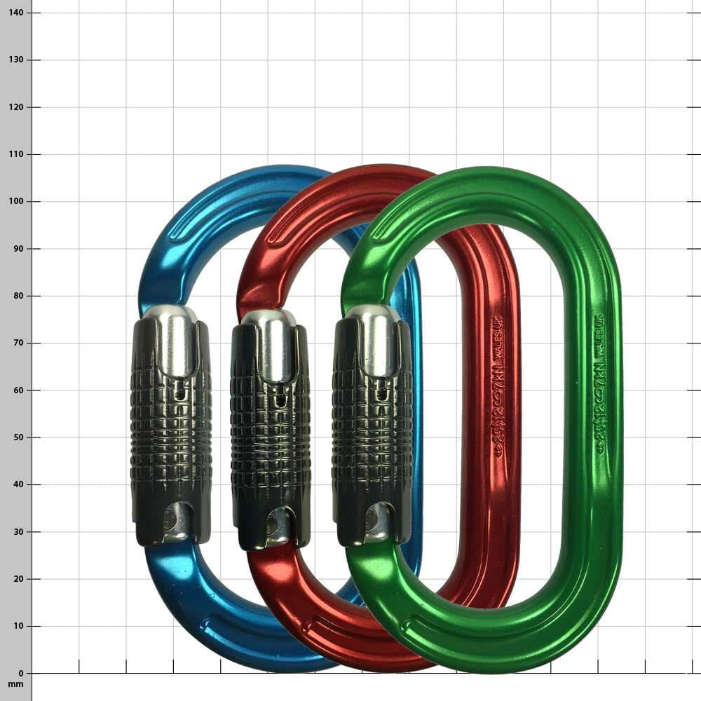 3 x Ultra O Color Karabiner in Blau, Rot und Grün mit silbernem Verschluss