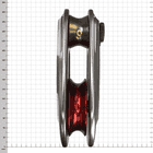 Large Rigging Pulley mit silbernem Metallgehäuse, roter und goldener Rolle von vorne, Produktcode RP257 sichtbar