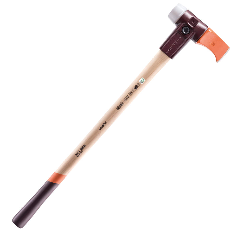 Simplex 900, Axt mit hellem Holzstiel, braun-orangefarbenem Kopf und weißem Gummikopf