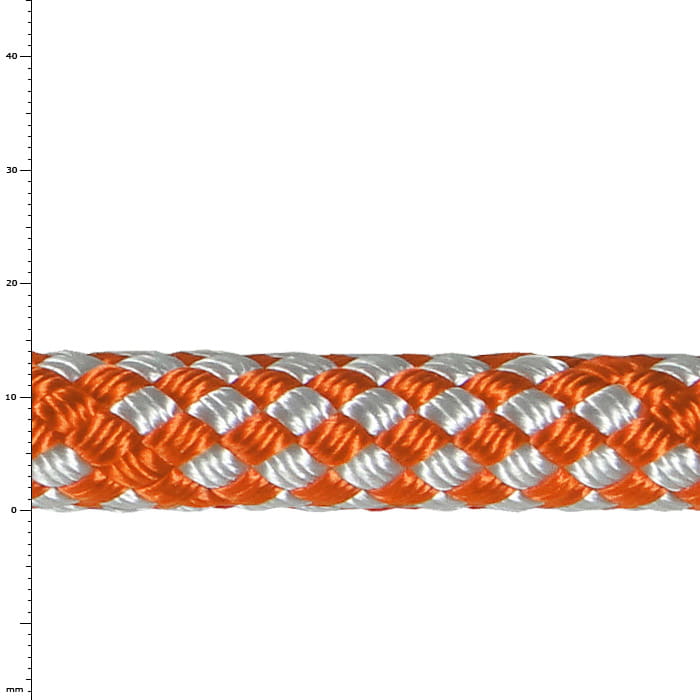 Sirius Bull Rope 14 zeigt ein orange-weiß geflochtenes Seil mit glänzender Oberfläche