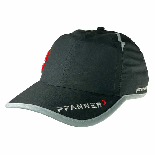 PFANNER® Cap schwarze Kappe mit grauem Rand und weiß-rotem PFANNER-Schriftzug vorne