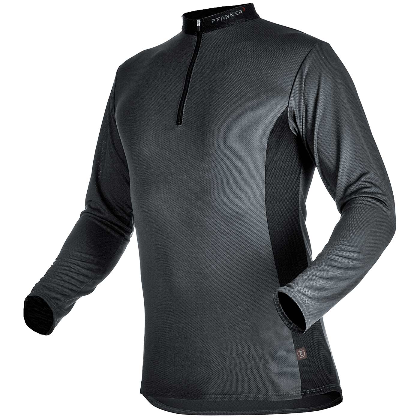 Zipp-Neck Shirt von Pfanner in Dunkelgrau und Schwarz mit langem Arm und kurzem Reißverschluss vorne