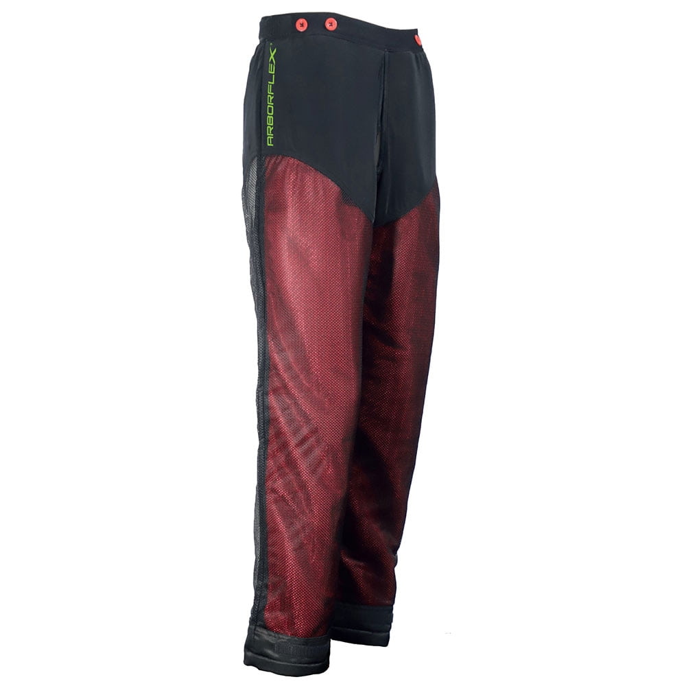 Arborflex Base A Hose in Schwarz und Rot mit grüner Aufschrift "ARBORFLEX" und roten Knöpfen am Bund