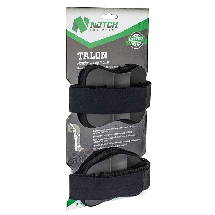 Notch Equipment Talon Mount Handsaw Leg Mount mit zwei schwarzen Klettbändern auf Verpackung
