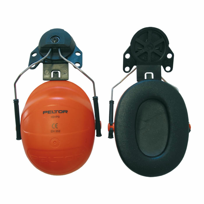 Standard H31 Plug von Peltor, linkes Ohrstück orange mit schwarzem Halter, rechtes Ohrstück schwarz mit schwarzem Halter