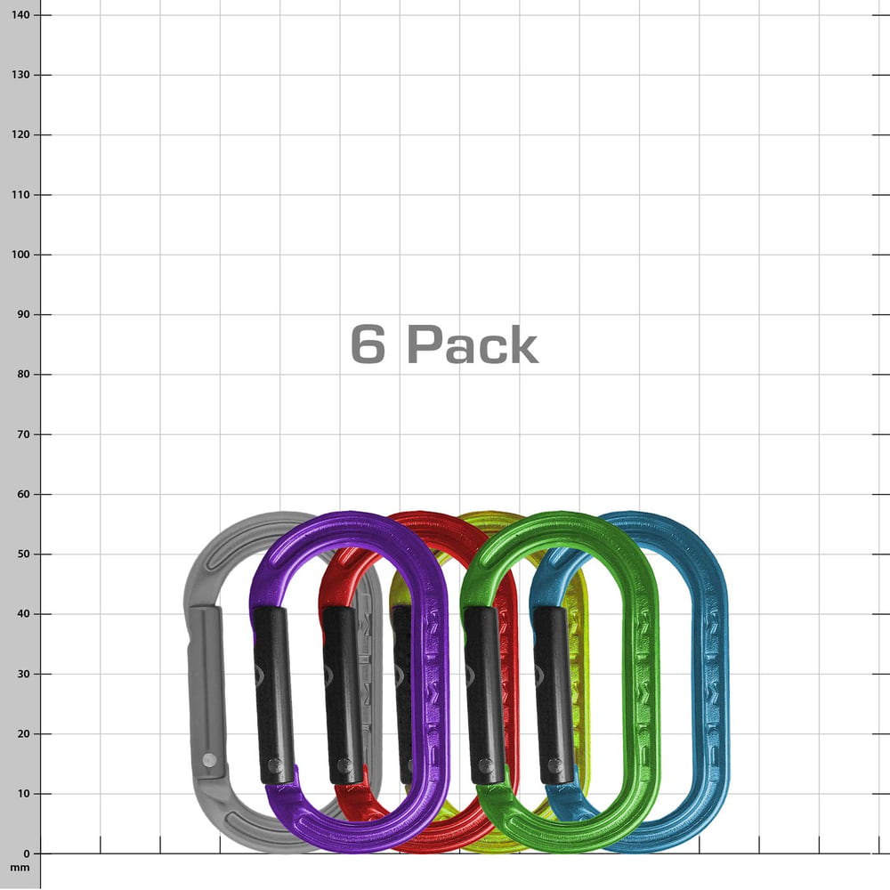 XSRE Multipack von sechs Karabinern in den Farben Grau, Lila, Rot, Gelb, Grün und Blau