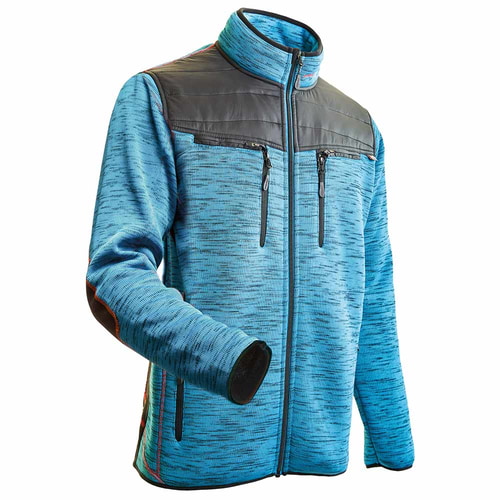 Inuit Winterjacke in Hellblau mit schwarzen und roten Details, Stehkragen und Reißverschluss