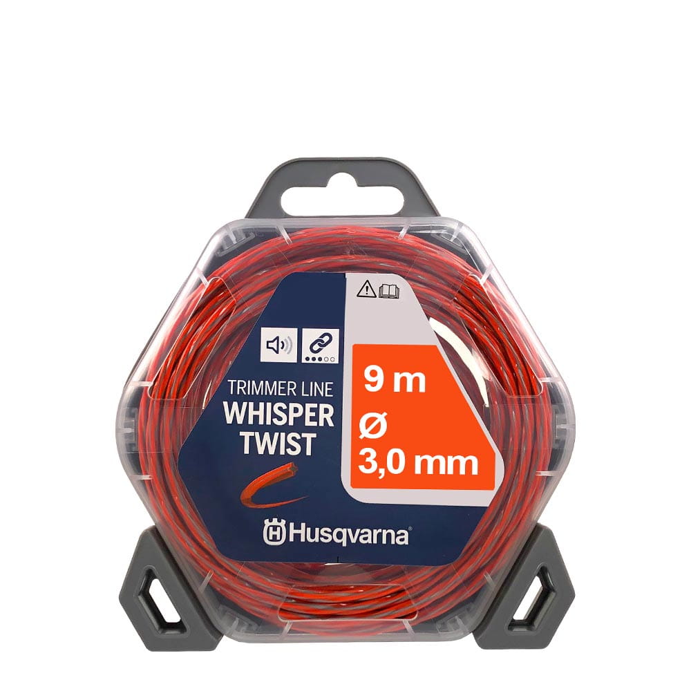 Husqvarna Whisper-Twist 3.0 Trimmerfaden in einer transparenten Kunststoffverpackung, rot, 9 Meter lang, 3,0 mm dick