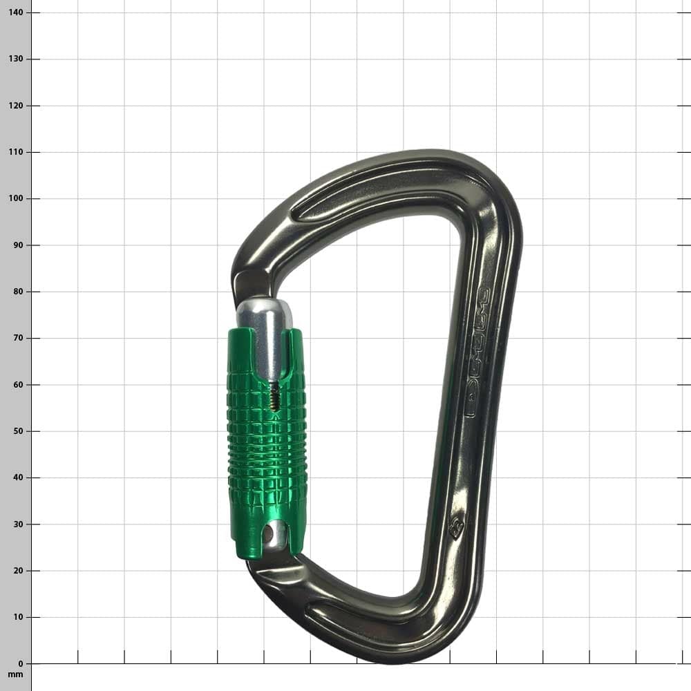Zodiac Karabiner mit grünem Schraubverschluss, silberfarbener Metallrahmen mit Gravur "Zodiac"