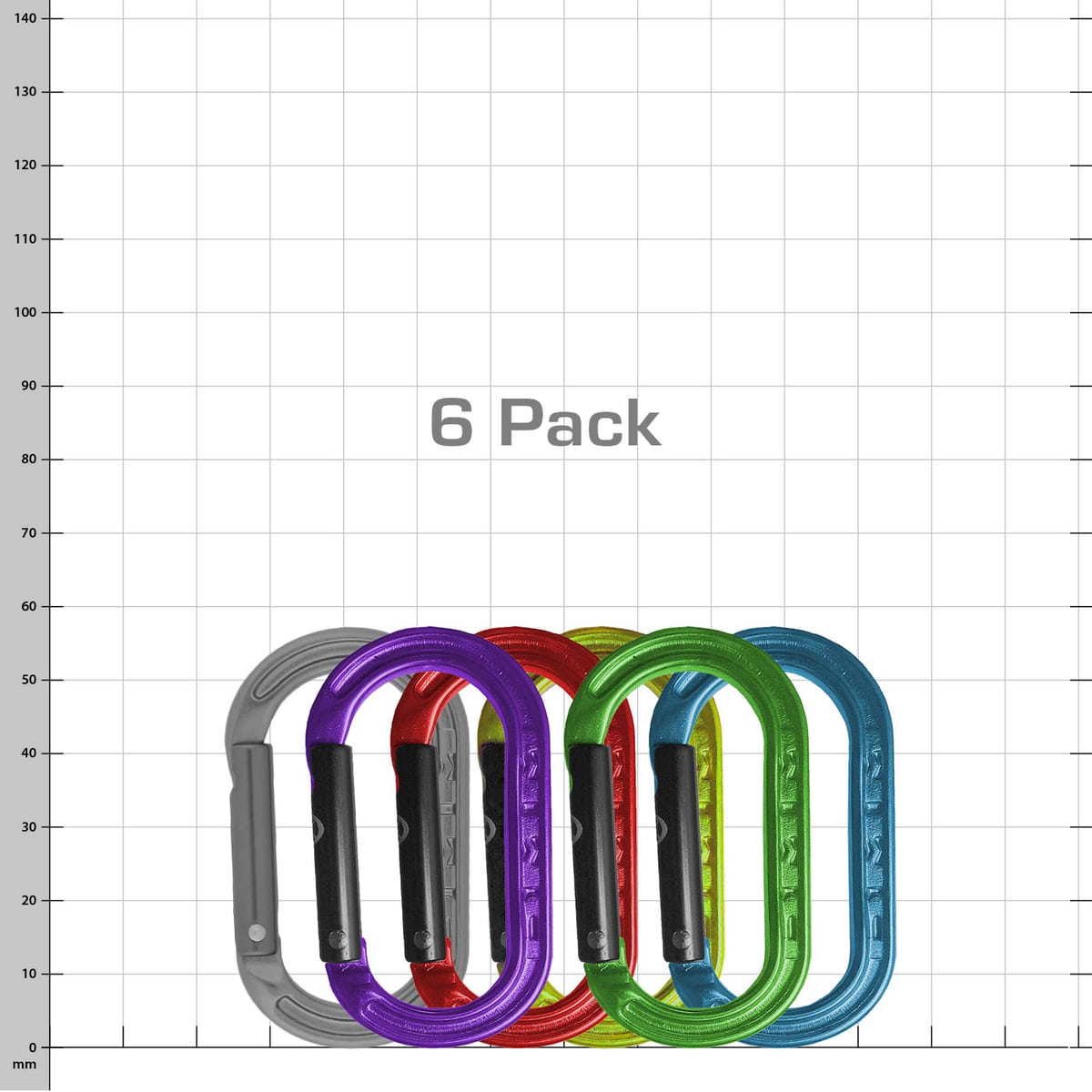 XSRE Multipack von sechs Karabinern in den Farben Grau, Lila, Rot, Gelb, Grün und Blau
