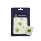 Verpackung mit mehreren grünen On-Metal Sticker NFC Tags von Scannable, einzelne Sticker sichtbar in weißer Schutzfolie