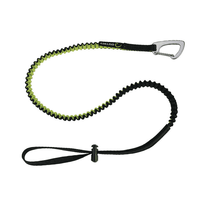 Tool Safety Leash von Edelrid, elastische Sicherheitsleine mit Karabiner und Schlaufe in Schwarz und Grün