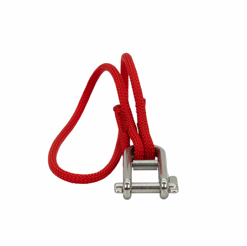 pullDOWN mit rotem Seil und silbernem Metallverschluss von vorne, Produktname sichtbar