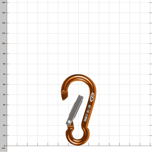 Key 70 Karabinerhaken in orange mit grauem Verschluss, Hersteller nicht sichtbar