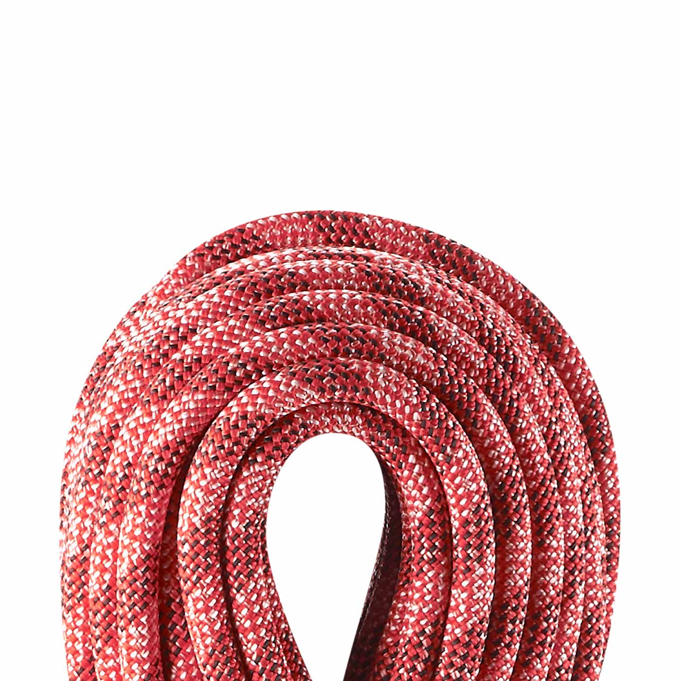 Edelrid Python Kletterseil in rot-weiß mit schwarzem und roten Mustern, zusammengerollt ohne Verpackung
