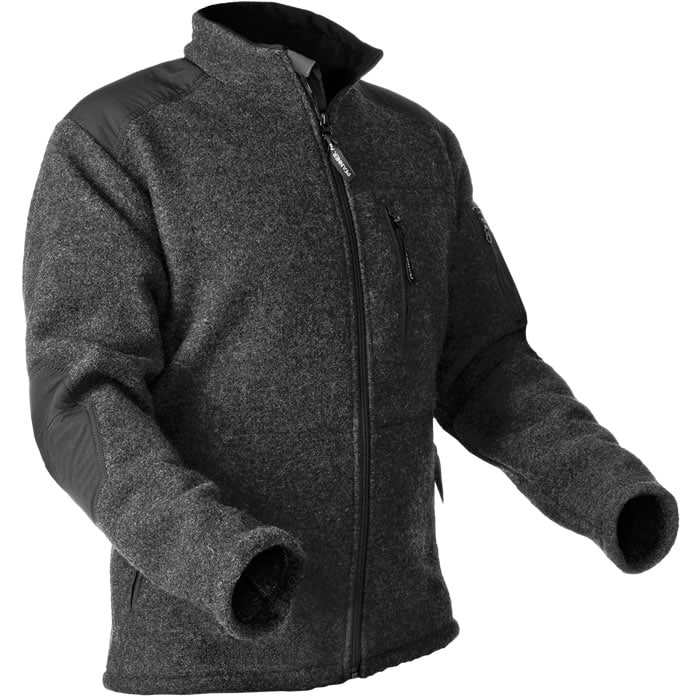 Wooltec Janker graue Jacke mit schwarzem Schulter- und Ellenbogenbesatz und Reißverschluss