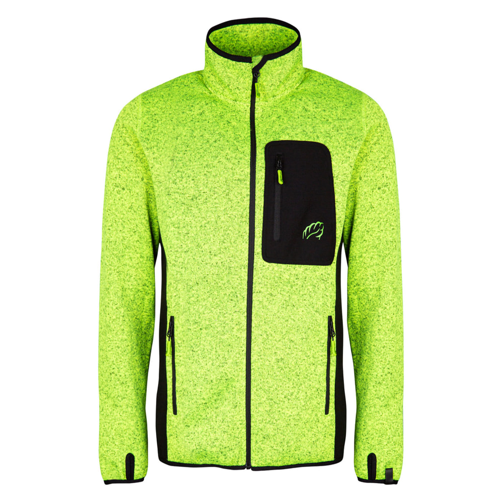 Kudu Plus grüne Fleecejacke mit schwarzer Brusttasche und Reißverschlüssen an den Seiten