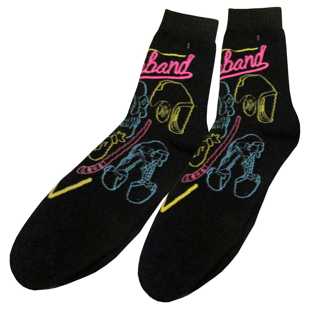 Schwarze Socken mit buntem Motiv und Schriftzug "Contraband"