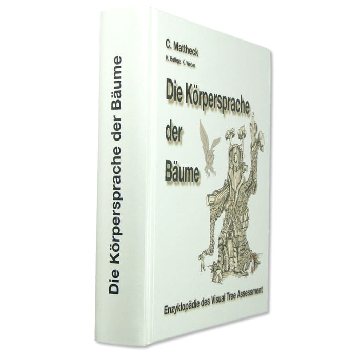 Buch "Die Körpersprache der Bäume" von C. Mattheck mit seitlicher Ansicht des Buchrückens und Vorderseite mit Baumzeichnung auf weißem Hintergrund