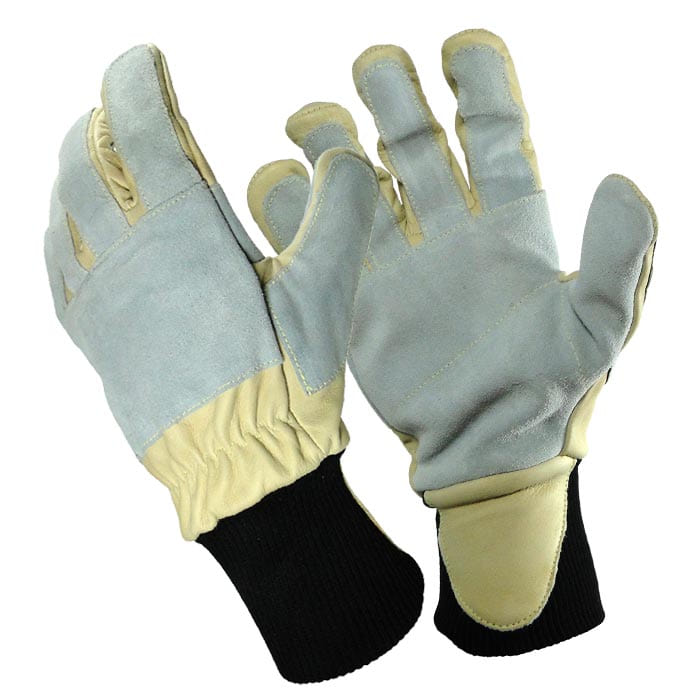 Berberis Arbeitshandschuhe aus grauem und beige Leder mit schwarzen Bündchen