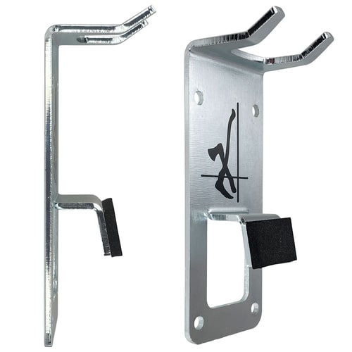 PROTOS® Wandhalterung aus Metall mit schwarzem Polster, seitliche und frontale Ansicht vor weißem Hintergrund
