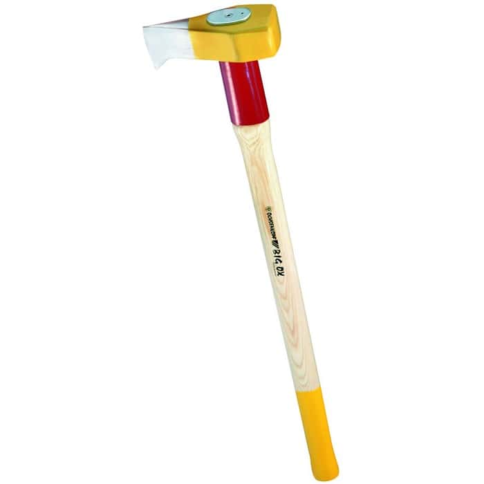 Big Ox Rotband Plus 900 Axt mit gelbem Kopf, rotem Hals und hellem Holzstiel mit gelber Spitze
