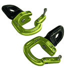Cupid Swivel Mix von Edelrid, zwei grün-schwarze Karabiner mit geöffnetem Verschluss, liegend auf weißem Hintergrund