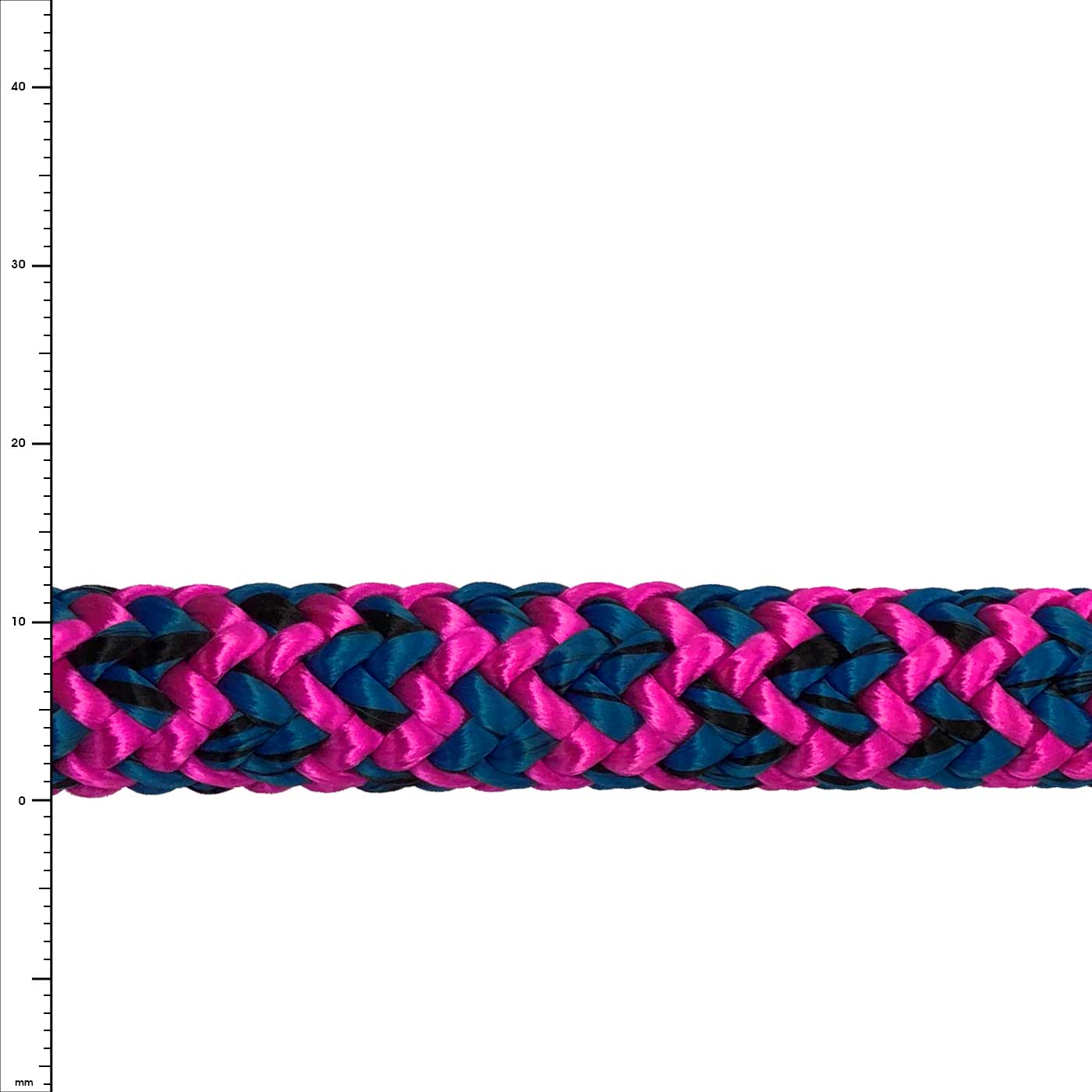 Atrax Pink geflochtenes Seil in Pink und Blau, Nahaufnahme auf weißem Hintergrund
