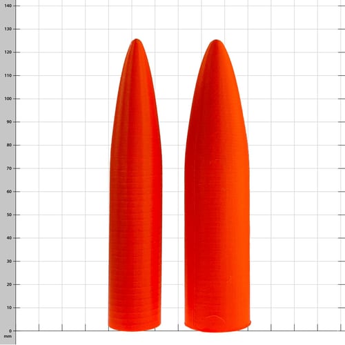 Spleißahle Signal 22/28, zwei orangefarbene kegelförmige Kunststoffteile nebeneinander vor kariertem Hintergrund