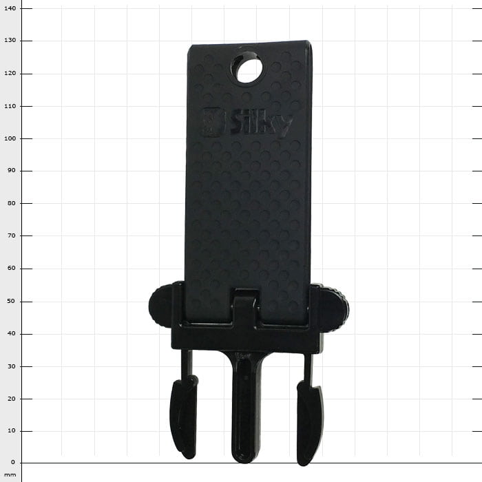 Silky Holsterclip von Silky, schwarzer Kunststoffclip mit Loch oben und zwei seitlichen Greifern unten